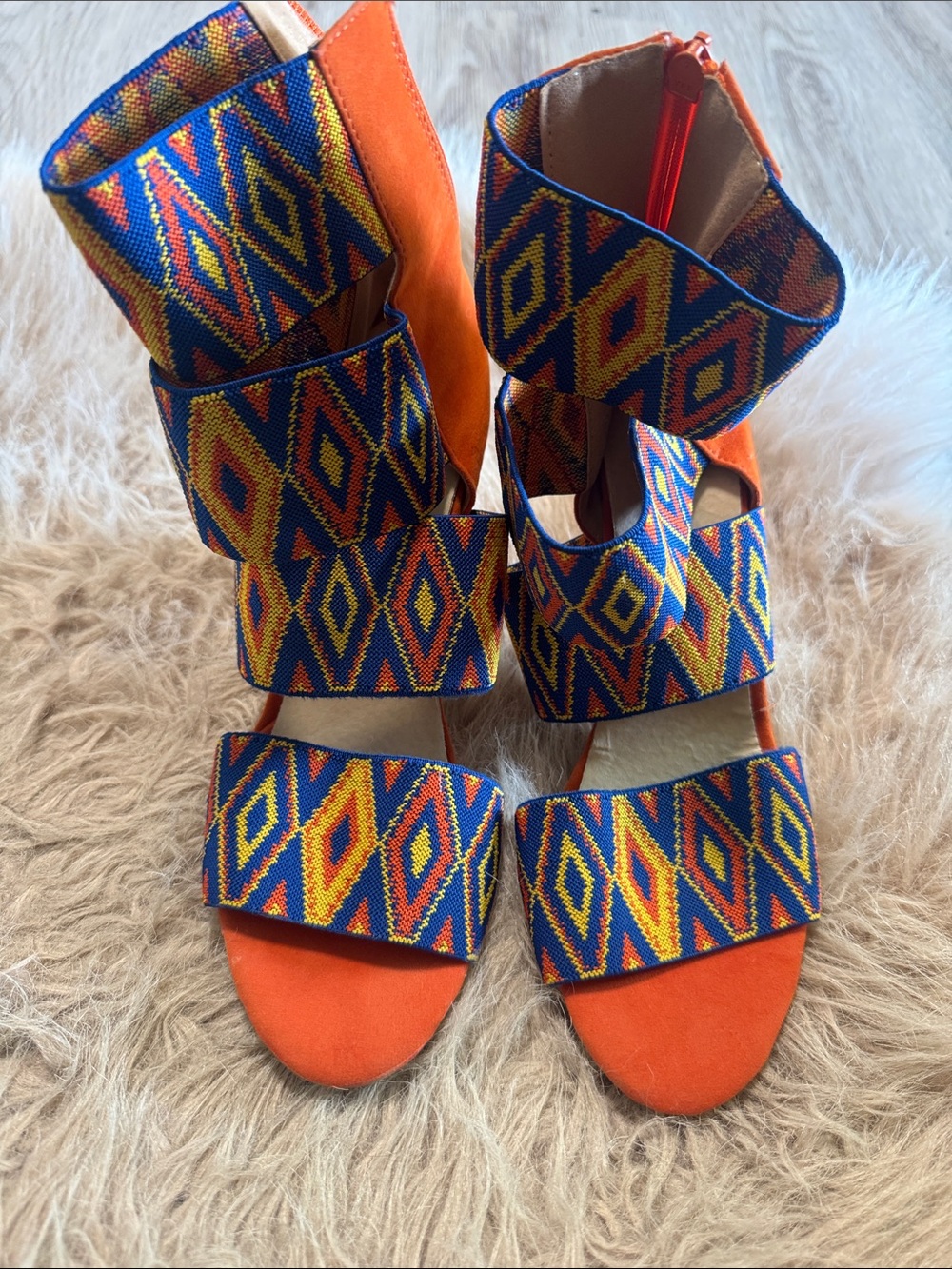 Bold Orange Aztec-Strap Women's Sandals